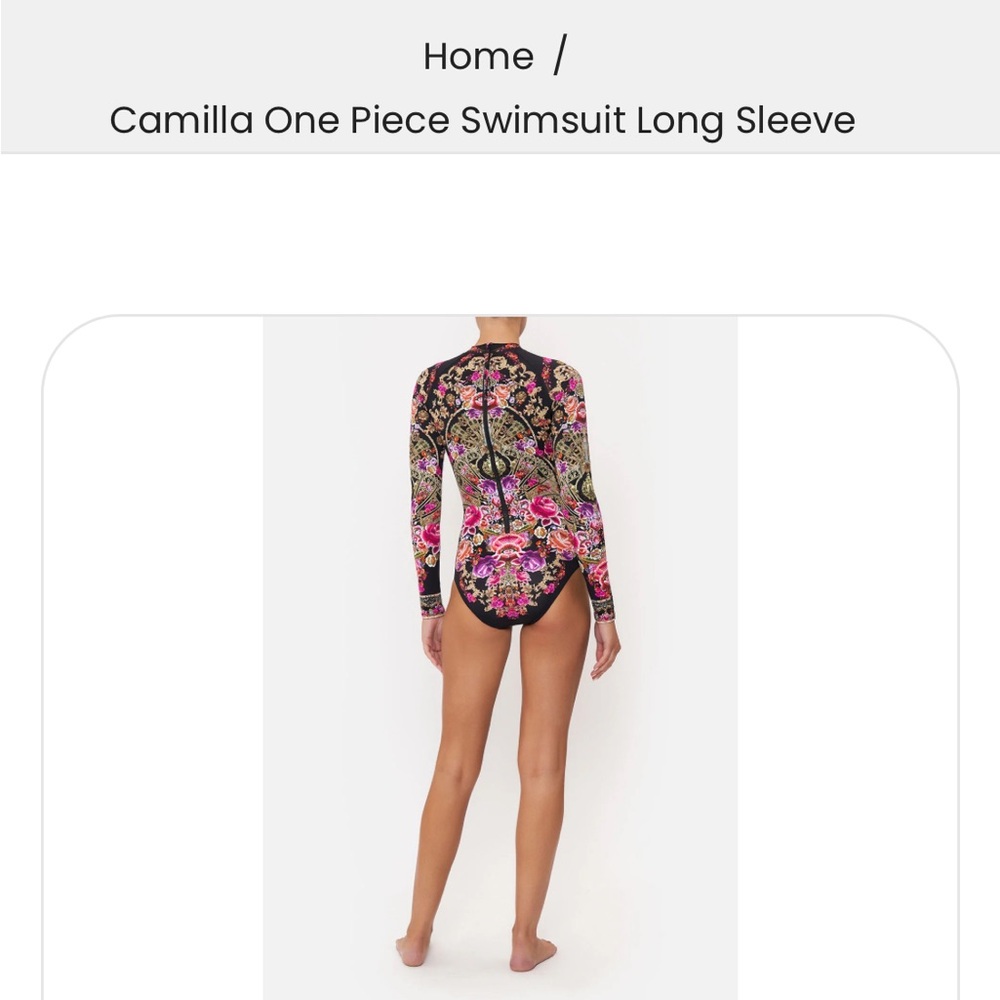 Camilla Long Sleeve Floral Print One-Piece Swimsuit in Black and Pink Size M - Picture 6 of 16